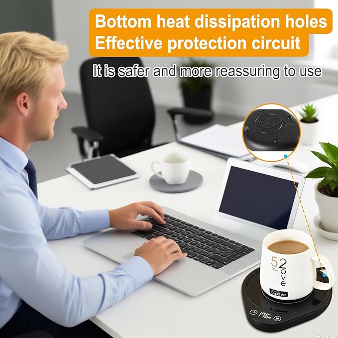 Coffee Mug Warmer, Quick Heating, Autoshut-Off,Featuring 3 Temperature Settings and 2-12 Hour Programmable Timer, Suitable for Office, Travel, Corporate Gift