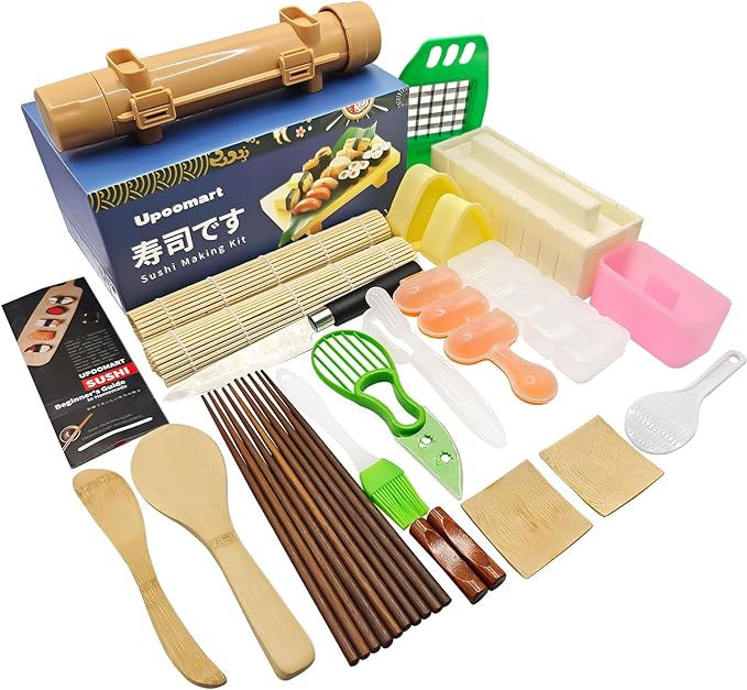 Sushi Making Kit, 28 in 1 Sushi Making Set for Beginner &Pros, with Bamboo Sushi Mats, Sushi Bazooka, Onigiri Mold, Rice Paddle, Sushi Knife, Sushi ball maker, cucumber slicer & More