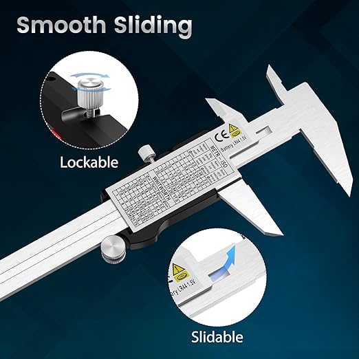 Housolution Digital Caliper 6 Inch, Caliper Measuring Tool with Large LCD Screen, Inch/MM, 4 Measuring Ways, Auto-Off LCD Stainless Steel Micrometer Vernier Caliper for Printing Jewelers Woodworkers