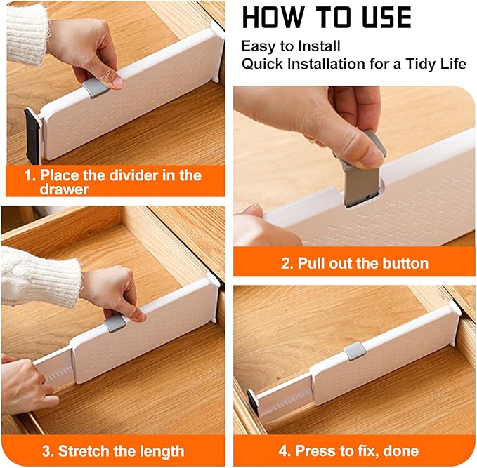 5 Pack Drawer Dividers Clothes Adjustable Dresser Organizers, Expandable Drawer Separators for Dresser, Bedroom, Kitchen and Office Storage, 4" High/11-17 Long