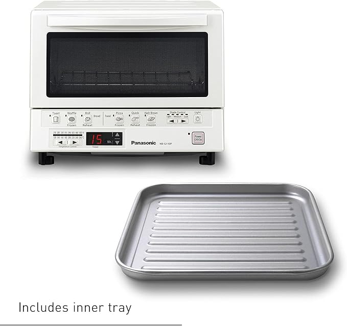 Panasonic FlashXpress Toaster Oven Countertop, 4-Slice Compact Size with Double Infrared Heating, 6 Auto Cook Options and Precise Temperature Control, 1300W - NB-G110P-W (White)