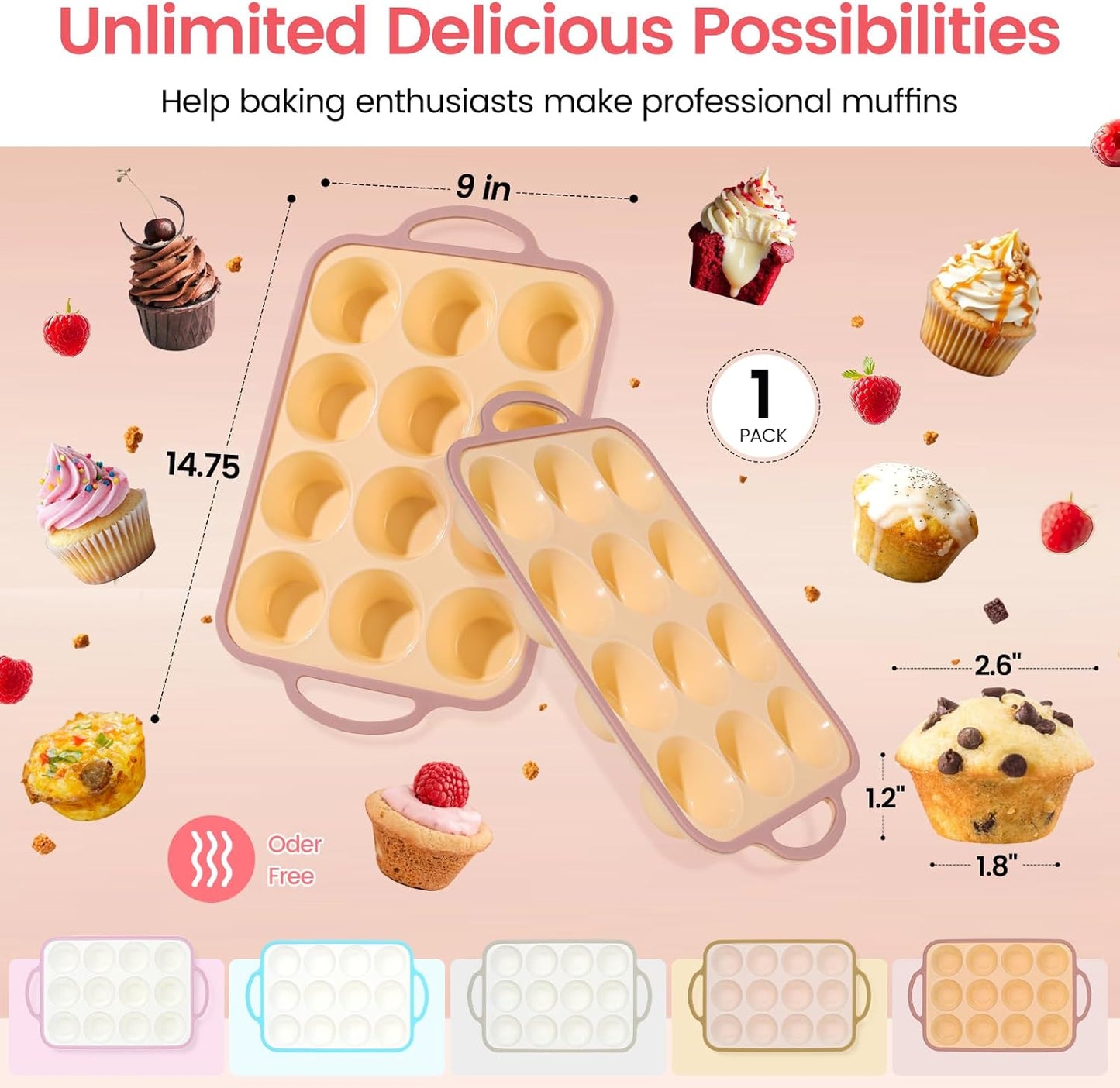 Silicone Muffin Pans for Baking 1 Pack, 2.6 Inch with Metal Reinforced Frame, Regular Size Nonstick Silicone Cupcake Pan for Baking Homemade Muffins, Cupcakes, Dishwasher Safe BPA Free-Yellow