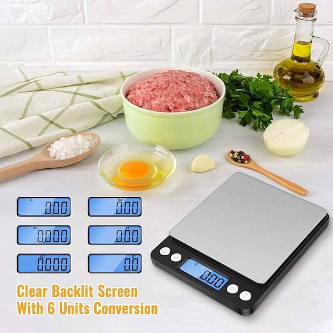 Diyife Digital Kitchen Scale 500g/0.01g, High Precision Cooking Food Scale, Mini Gram Scale with LCD Display, 2 Trays, 6 Units, Auto Off, Tare Function, Christmas Gift (Batteries Included) (Black)