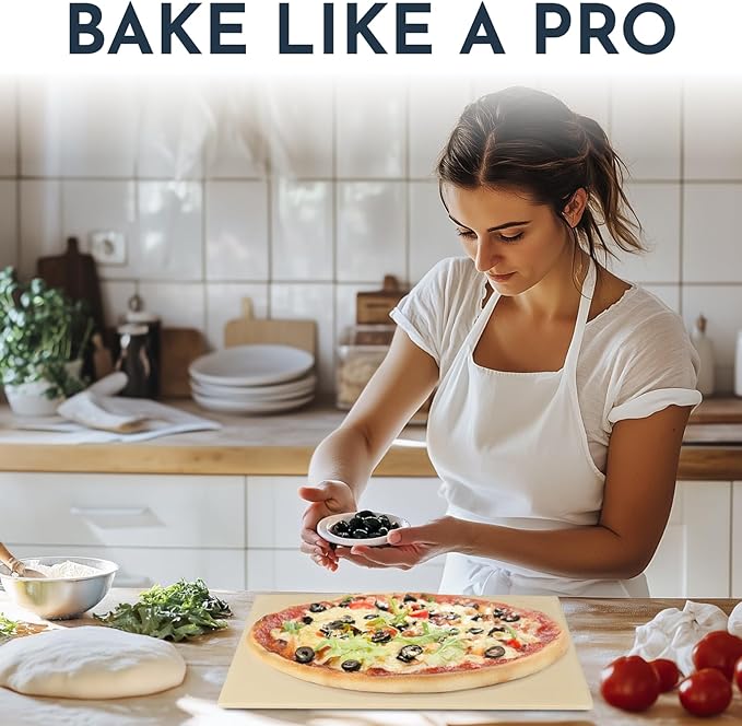 Pizza Stone for Oven Set - 15 x 12 inch Stone for Grill - 3PCS PizzaMaking Accessories - Large Pizza Oven Stones - Baking Stones for Bread and Pizzas