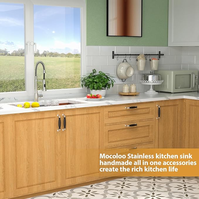 Mocoloo Double Bowl Kitchen Sinks - 60/40 Undermount Double Bowl 16 Gauge Low Divide Workstation 33 x 19 Inch Stainless Steel Kitchen Sink Handmade, 10'' Deep Basin