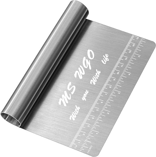 Pro Dough Pastry Scraper/Cutter/Chopper Stainless Steel Mirror Polished with Measuring Scale Multipurpose- Cake, Pizza Cutter - Pastry Bread Separator Scale Knife