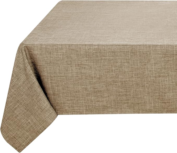 Fitable Faux Linen Tablecloth Rectangle 60 x 120 Inch - Rustic Fabric Table Cloth for 8 Foot Tables, Nature Faux Burlap Table Cover for Kitchen Dining, Party, Farmhouse