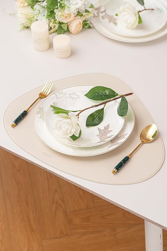 Artistic Bone China Dinnerware Set with Gold Trim, Handcrafted Jingdezhen Design, Glazed Inner Patterns, Service for 4 – Maple Leaf Collection