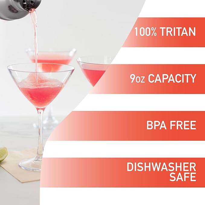 D'Eco Unbreakable 9 oz Martini Glasses (Set of 4) - 100% Tritan Glassware- Reusable Shatterproof Espresso & Dirty Martini Glasses- Great for Summer Pool Parties, Girls' Nights - Wedding Gift Idea
