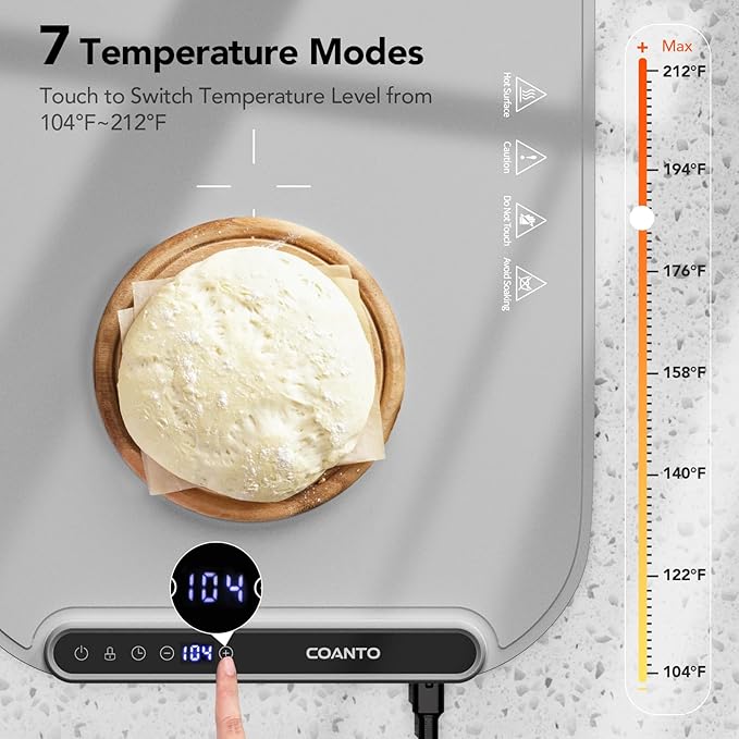 Coanto Food Warming Mat, Electric Warming Tray for Buffets & Parties, Silicone Heating Mat with 7 Temperature Settings, Roll-Up Storage, 17.91"x12.8", Light Grey