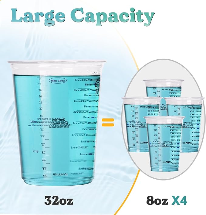 LET'S RESIN Resin Mixing Cups, 45pcs 32oz(1000ml) 2 Scales Accurate Paint Mixing Cup with Protective Gloves, Sturdy & Thick Disposable Measuring Cups for Paint, Pigments, Art, Auto Resin Mixer