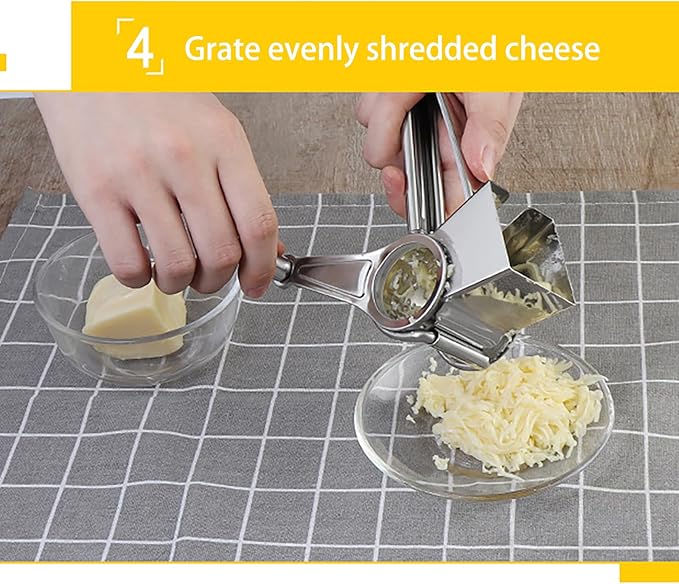 Cheese Grater with Handle, Stainless Steel Multipurpose Food Vegetable Potato Hand Grater for Grating and Shredding Hard Cheese, Chocolate, Medium, Walnuts, Potato, Carrot