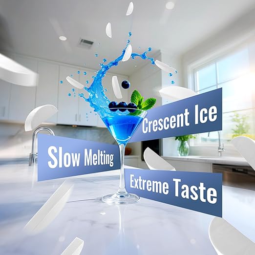 Under Counter Crescent Ice Maker Machine, 15'' W Drainless Built-in Ice Maker, 15 LBS/Day with 12 LBS Storage Bin, Perfect for Commercial Home Bar, No Drain