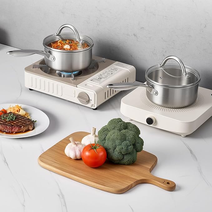 VEVOR 1.5 QT Saucepan, Stainless Steel Saucepan with Glass Lid, Multipurpose Nonstick Stainless Steel Small Cooking Sauce Pot with Ergonomic Handle, Friendly for Oven, Dishwasher, Induction Cooker