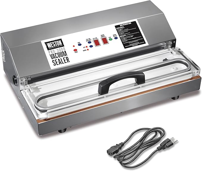 Weston Brands Vacuum Sealer Machine for Food Preservation & Sous Vide, Extra-Wide 5mm Bar for Sealing Bags up to 15" Wide, 1020 Watts, Programmable, Pro-3000, Stainless Steel (65-0420-W)