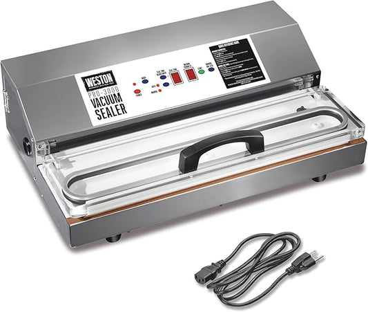 Weston Brands Vacuum Sealer Machine for Food Preservation & Sous Vide, Extra-Wide 5mm Bar for Sealing Bags up to 15" Wide, 1020 Watts, Programmable, Pro-3000, Stainless Steel (65-0420-W)