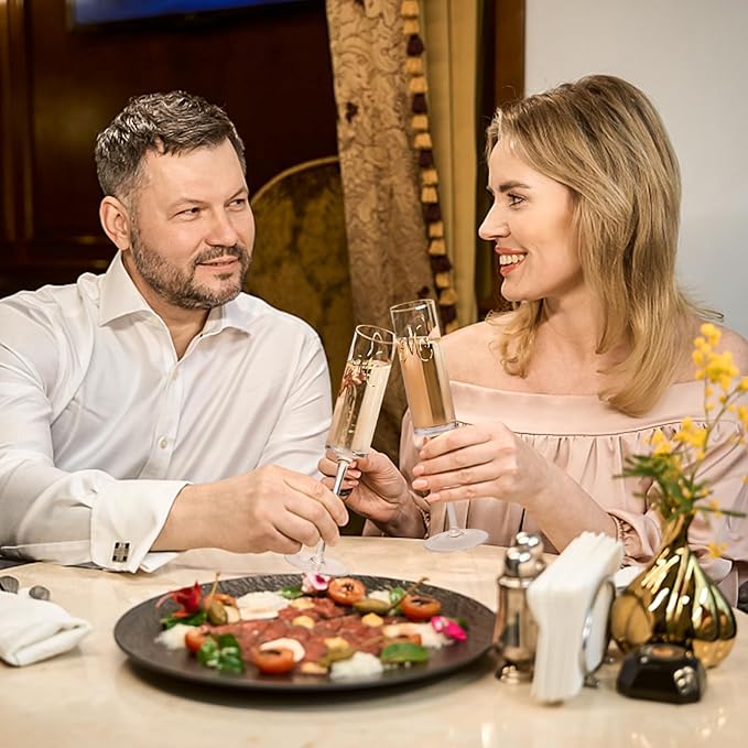 Topsky Mr & Mrs Crystal Champagne Flutes set of 2,Bride & Groom Toasting Glass,Modern & Elegant,Unique Gifts for Wedding, Anniversary,Engagement,Christmas, Birthday,7oz