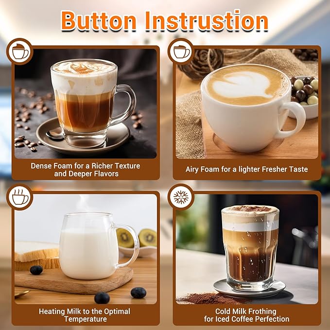 Wowteam Milk Frother, 4-in-1 Electric Milk Steamer with Warm and Cold Foam Maker, Milk Heater and Warmer Hot & Cold Milk Foamer Maker for Latte Coffee Chocolate