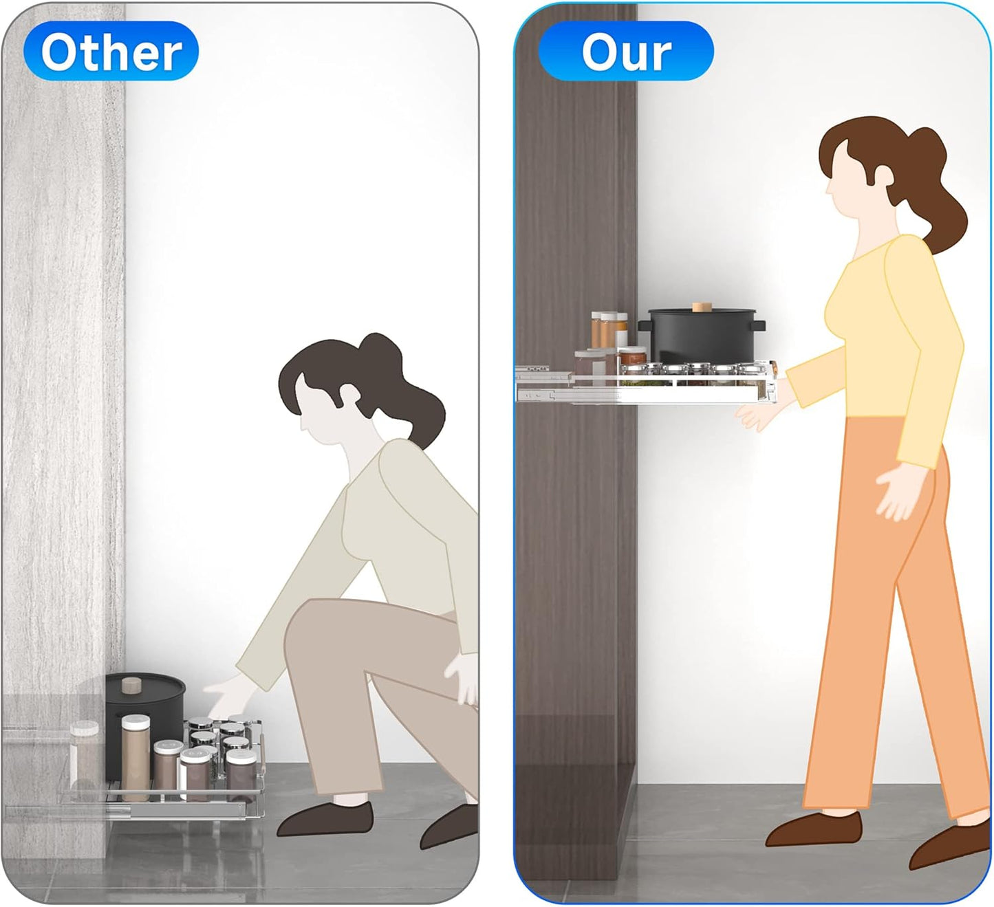 Expandable Pull Out Cabinet Organizer,23~39.8"W x 22.5"D Heavy Duty Slide Out Shelves Adjustable Height Cabinet Pull Out Shelves,Expandable Width Spice Rack Organizer for Kitchen Cabinet