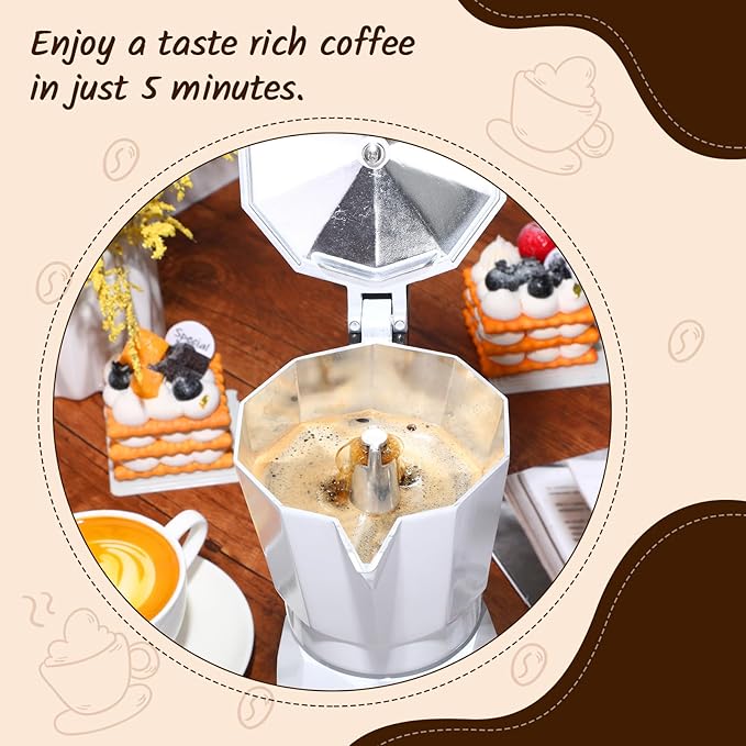 Coffee Pot 6 Cup Electric Espresso Coffee Maker Italian Moka Maker 300ml Portable Aluminum Espresso Machine Cafetera Moka Pot with Detachable Base, Gift for Home Travel(White)