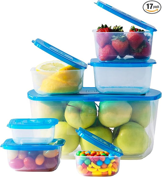 Premium Attached Food Storage Containers, Permanently Attached Plastic Lid, Never Lose & Space Saving Organization (7 Pack)