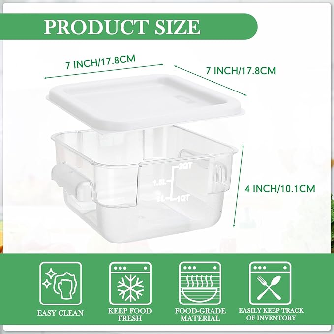 Lallisa 8 Pcs 2 Quart Food Storage Containers with Lids Clear Square Polycarbonate Marinating Container Dough Bucket with Lid (White)