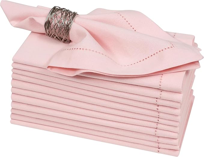 Pink Cloth Napkins Set of 12, 18x18 Inch, Absorbent Cotton Blend Washable and Reusable Dinner Napkins for Table, Thanksgiving, Christmas, Wedding, Restaurant, Kitchen & Everyday Use