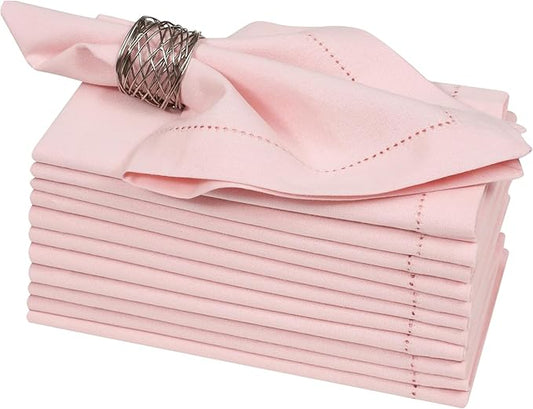 Pink Cloth Napkins Set of 12, 18x18 Inch, Absorbent Cotton Blend Washable and Reusable Dinner Napkins for Table, Thanksgiving, Christmas, Wedding, Restaurant, Kitchen & Everyday Use