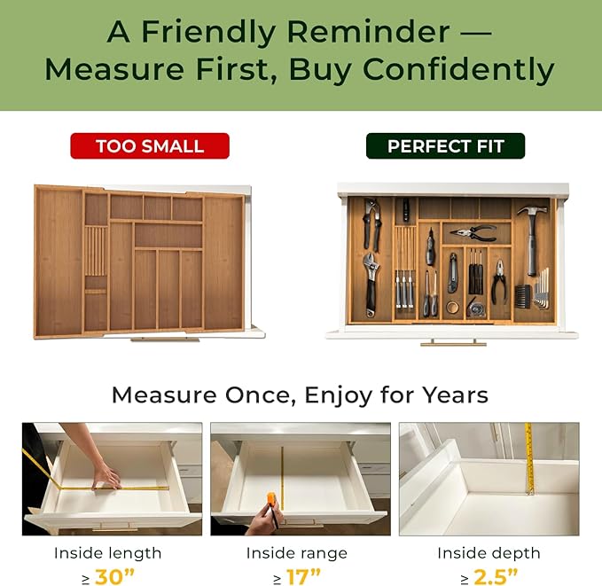 Carbonized Large Bamboo Kitchen Drawer Organizer, 12 Slots Expandable Silverware Organizer, Utensil Holder & Cutlery Tray, 2.5" Deep for Extra Capacity, Non-Slip Feet Included