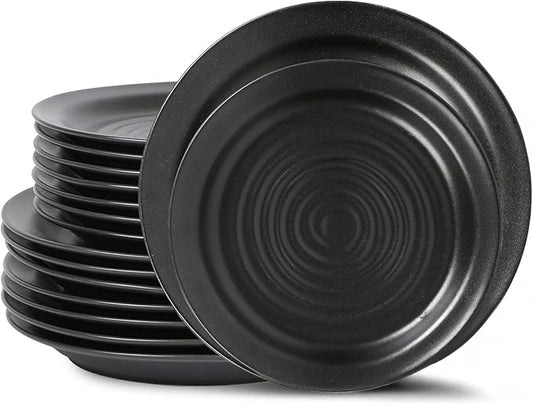 Stone Lain Orbit 12-Piece Dinnerware Set Stoneware, Plates and Bowls Set, Pasta Bowls, Microwave and Dishwasher Safe, Dish Set for 4, Charcoal
