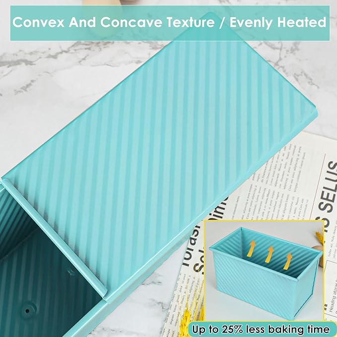 Blue Pullman Loaf Pan with Lid, Sandwich Bread Pullman Loaf Pan, 1LB Dough Capacity Rectangular Bread Pan, Non-Stick Loaf Pan with Dough Scraper Cutter for Sandwich Bread