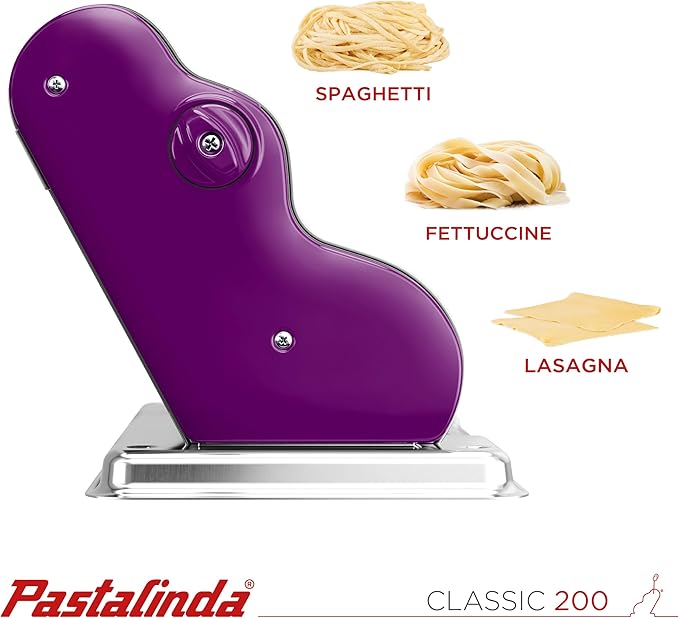 PASTALINDAClassic 200 Pasta Maker Machine, 20 cm Wide Rollers, 9 Thickness Positions, 2 Cutting Positions, Stainless Steel. Includes Reinforced Hand Crank And Two Clamps