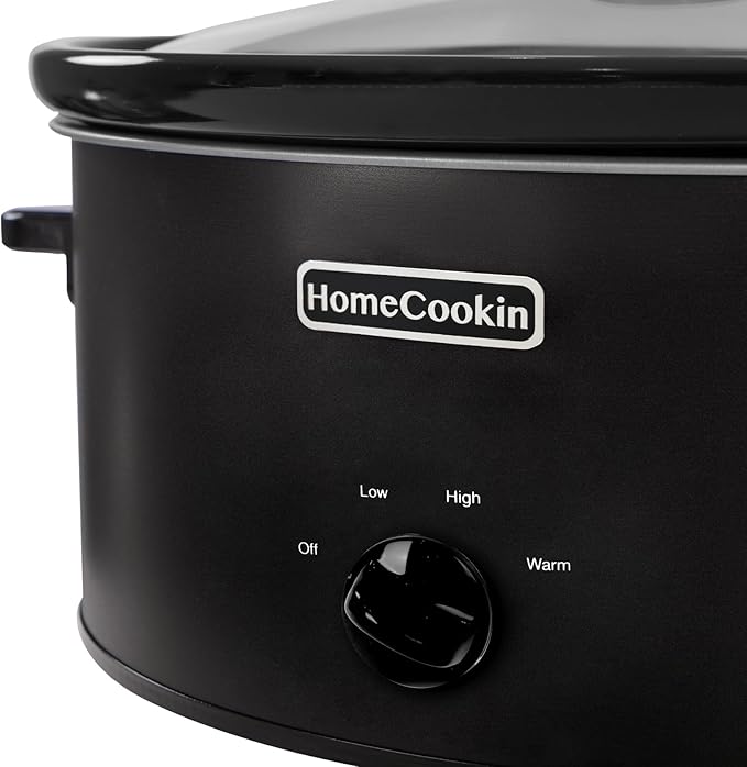 HOMECOOKIN 6 Quart Slow Cooker Oval Manual Pot Food Warmer with 3 Cooking Settings, Black Stainless Steel