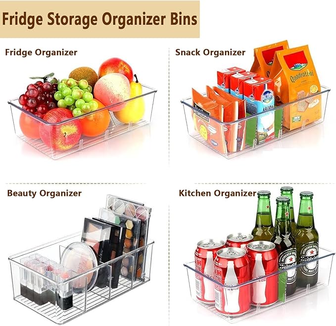 Pantry Organizers and Storage - 4 Pack Kitchen Organizers and Storage for Fridge,Drawer and Refrigerator - Spice Organization for Cabinet,Clear Plastic Stackable Bins for Snack Organizer