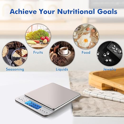 Digital Scale Kitchen 500g 0.01g Food Scale High Precision Kitchen Scale Multifunctional Stainless Steel Pocket Scale with Back-Lit LCD Display Tare PCS Features, 9 Weighing Units Switch