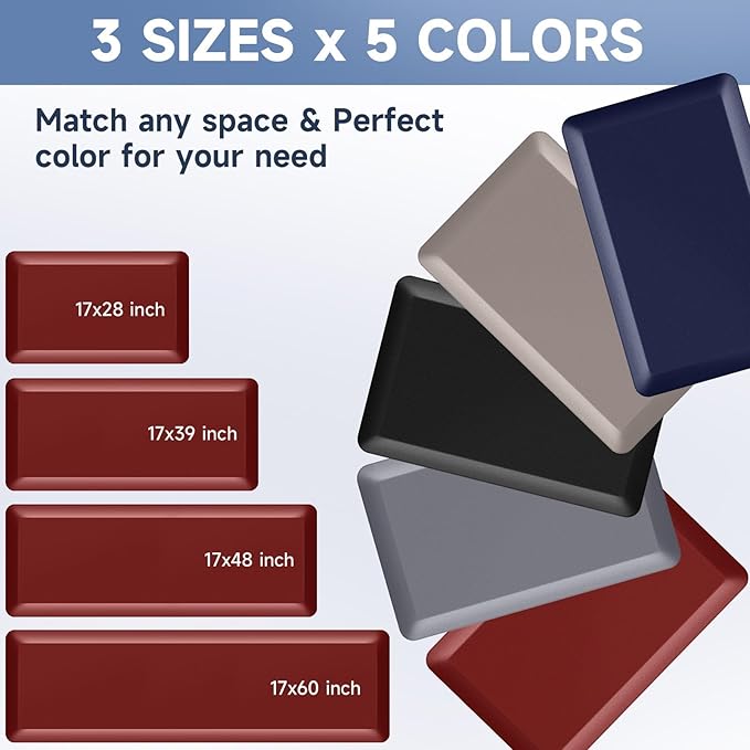 4/5 Inch Thick Kitchen Mat Anti Fatigue Mat Kitchen Rugs Kitchen Decor Non-Slip, Stain Resistant, Waterproof Kitchen Mats Desk Mat for Kitchen, Office, Workshop, Red, 17'' x 60''