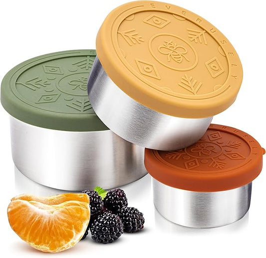 Everusely - Stainless Steel Food Containers - 3 Pack, Muted - Lunch Box - Snack Containers for Office, Home Food Storage - Leakproof with Silicone Lids - Dishwasher & Freezer Safe
