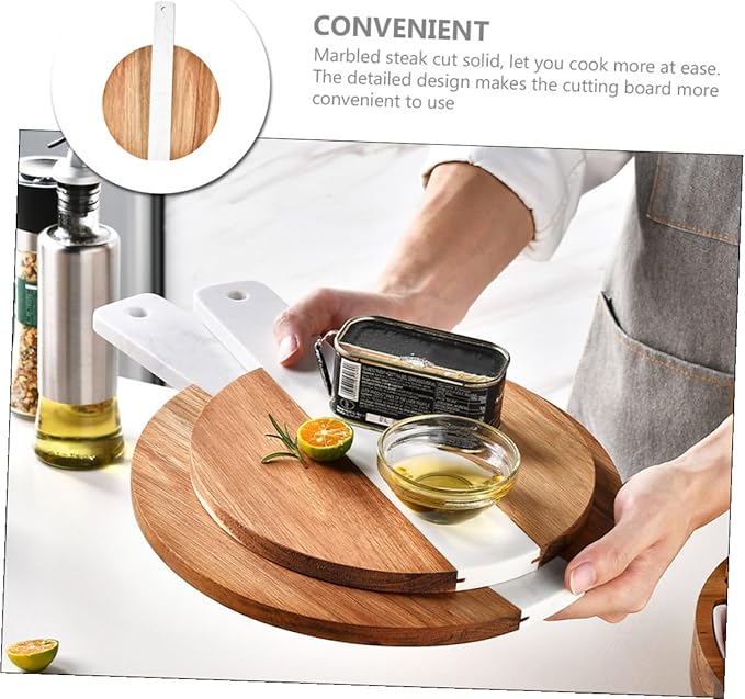 Large Marble and Acacia Wood Cutting Board Double-sided Kitchen Cheese and Fruit Chopping Board with Handle for Anti-cracking Food Preparation and Serving