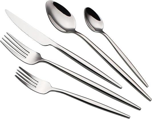 20 Piece Luxury Silverware Set for 4 Mirror-Polished 18/10 Stainless Steel Heavy Flatware Set Modern Cutlery Set Knife/Fork/Spoon Utensil Dishwasher Safe with Gifts