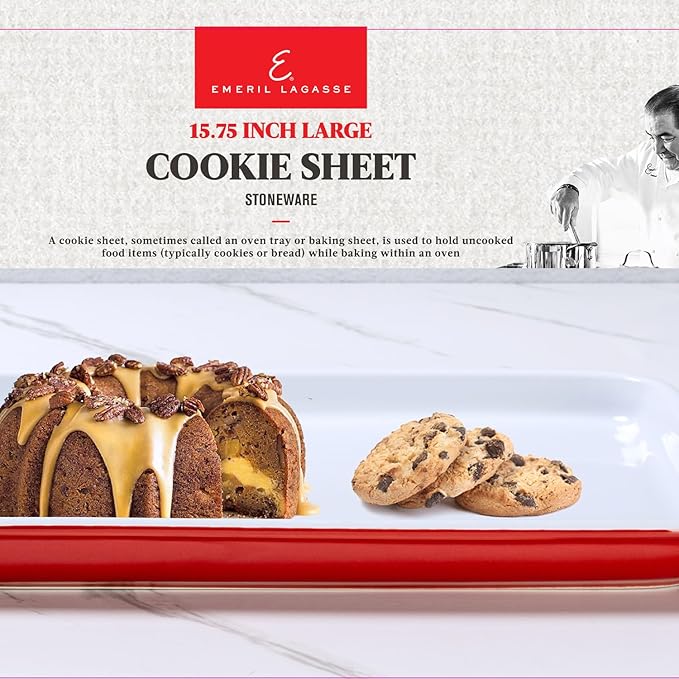 Emeril Lagasse 15.75 IN Large Baking Sheet – Stoneware Cookie Sheet & Baking Tray, Oven Safe Baking Trays for Oven