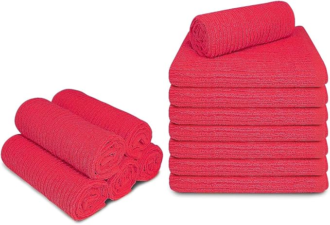 Softolle Bar Mop Towels, Pack of 12, 16x19 Inches, 100% Cotton, Crimson, Multi-Purpose for Home, Kitchen and Bar Cleaning
