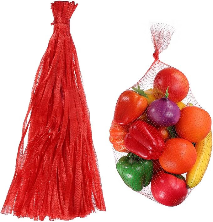 uxcell 100PCS Reusable Mesh Produce Bags, 23.6 Inches Egg Hatching Bags Washable Breathable Fruit Net Stretchable Mesh Netting Storage for Seafood Vegetable Onion Grocery Shopping, Red