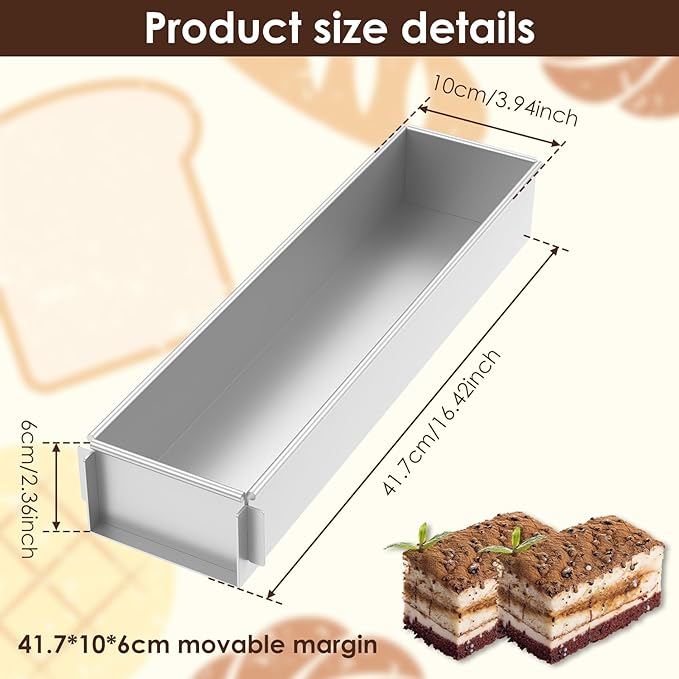 Rectangle Cake Mold, Aluminum Alloy Tiramisu Pan Cake Baking Tray, with Removable Frame Cake Baking Molds for Tiramisu Cheesecake Mousse