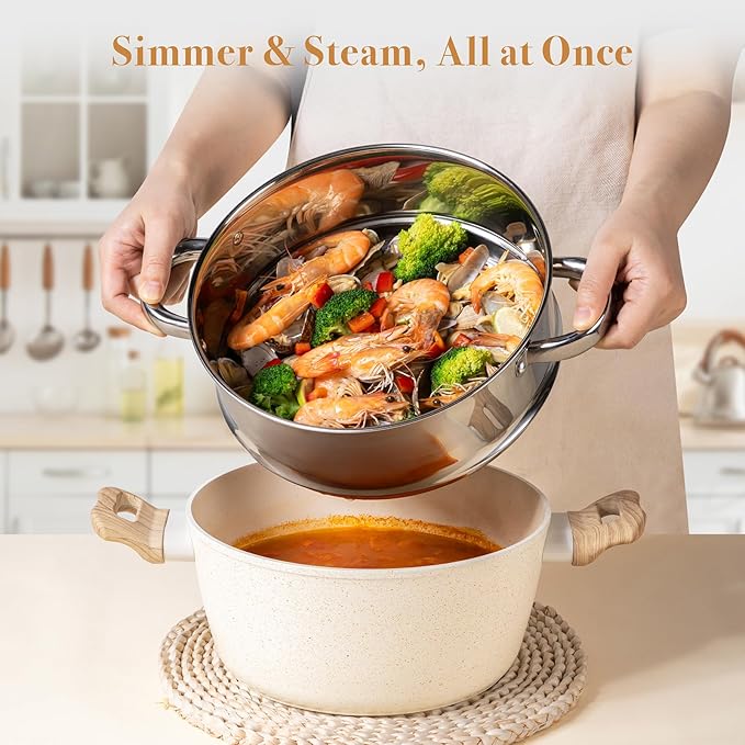 PekGema 14 Pcs Ceramic Cookware Sets, Pots and Pans Set Nonstick, Non Toxic Healthy Non stick Kitchen Cooking Set, Induction Cookware with Frying Pan Set, PFAS PTFE PFOA FREE, White