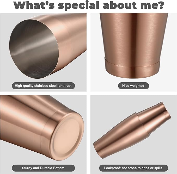 Lallisa 10 Pieces Cocktail Shakers Professional Bar Boston Shaker Set Stainless Steel Martini Shaker Drink Mixer Basic Tools Weighted Shake Metal Can for Bartenders, 18 Oz, 28 oz(Copper)