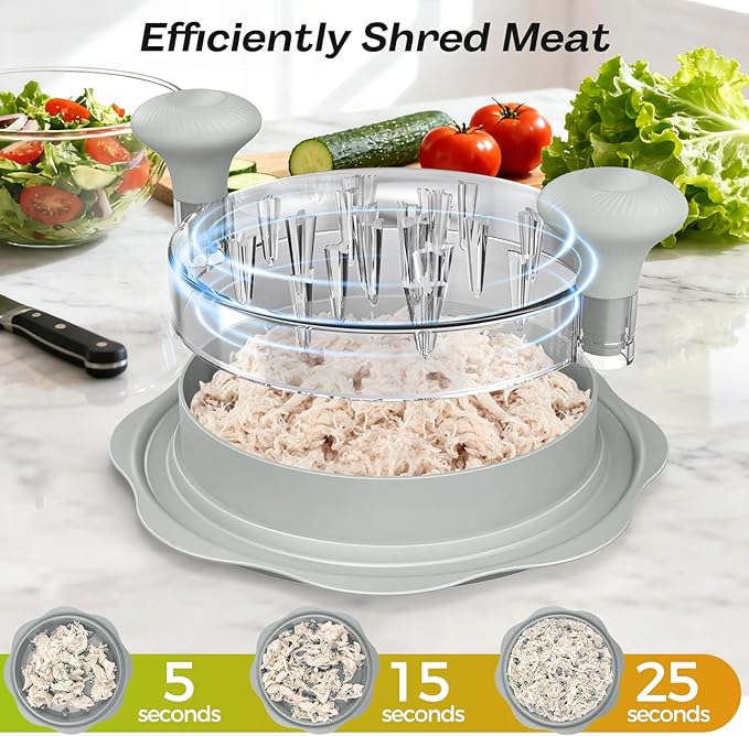 10'' Pro Chicken Shredder Tool Twist Large for Kitchen, BPA-Free Food-Safe Meat Grinder, Visible Chicken Breast Meat Shredder with Strong Anti-Slip Bottom & Ergonomic Handle, Gray
