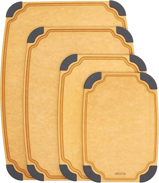 Elihome Essential Series 4-in1 Cutting Board Set for Kitchen, Dishwasher Safe, Non-slip Feet, Juice Groove, BPA Free, Reversible, 4 pieces Cutting Board Set