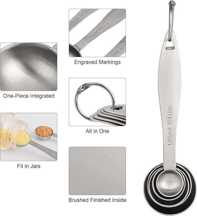 Smithcraft Measuring Cups and Spoons, 12 Piece Metric & US 18/8 Stainless Steel Measuring Cup and Spoon Set, Dry Metal Measuring Cups Spoons & Leveler & Measure Equivalents for Kitchen & Baking