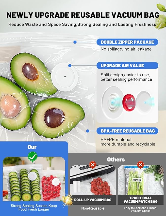 WanshengLe Handheld Vacuum Sealer for Food, Upgrade Cordless Compact Vacuum Sealer Machine, Portable Food Sealer with 30 Reusable Sous Vide Bags for Food Preservation, Fresh & Save Meal Prep