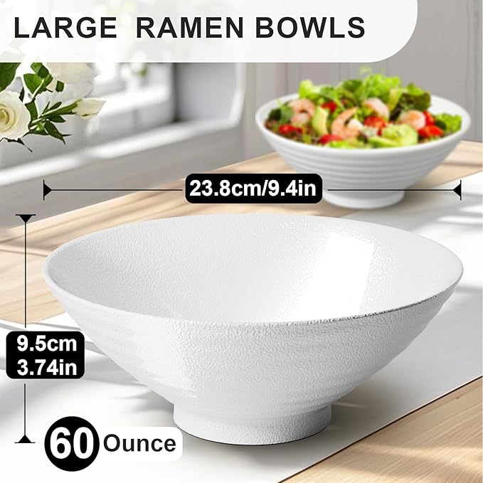 9.4Inch Ceramic Ramen Bowl Set of 4 (17 Piece) - Porcelain Japanese Salad Noodles Cereal Fruit Pasta Soup Large Bowls with Recipes Chopsticks Forks Spoons for Men Women Gift Microwave Dishwasher Safe